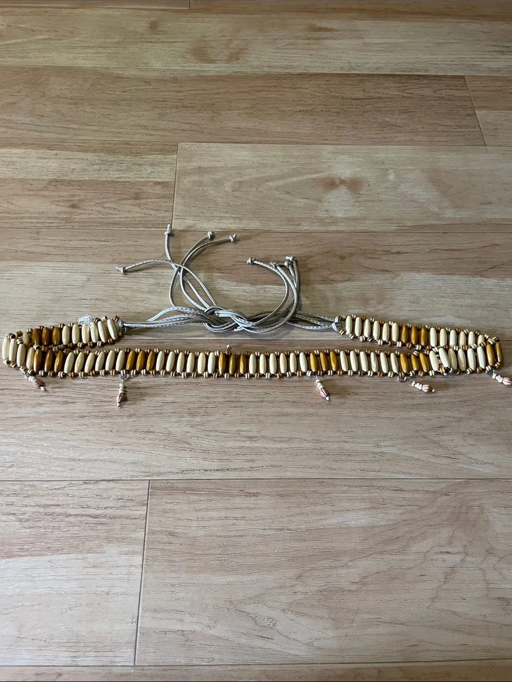 Beaded Adjustable Waist Belt in Ivory and Amber
